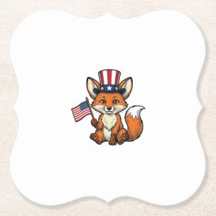 Patriotic Fox Vintage Engraving Shirt Design_1 Paper Coaster