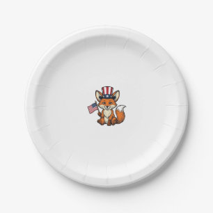 Patriotic Fox Vintage Engraving Shirt Design_1 Paper Plate