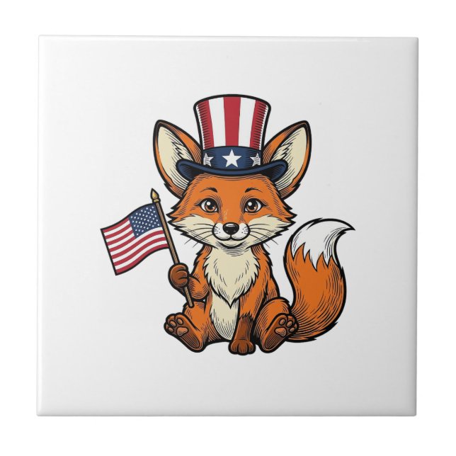 Patriotic Fox Vintage Engraving Shirt Design_1 Tile (Front)
