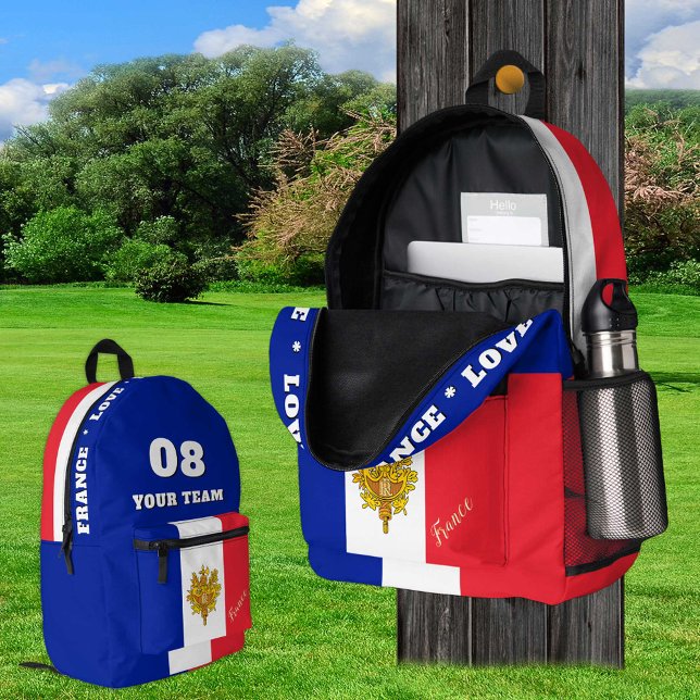 Patriotic France, Team Bag, Name, French Flag Printed Backpack (Creator Uploaded)