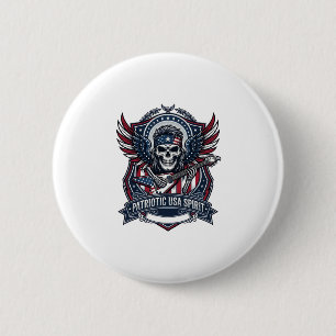 Patriotic Freedom Guitarist Skull Music Rock Metal 6 Cm Round Badge
