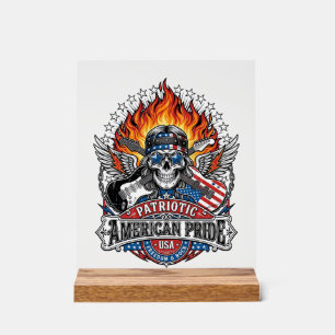 Patriotic Freedom Guitarist Skull Music Rock Metal Acrylic Sign