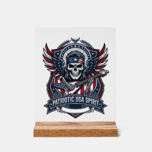 Patriotic Freedom Guitarist Skull Music Rock Metal Acrylic Sign
