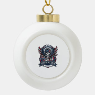 Patriotic Freedom Guitarist Skull Music Rock Metal Ceramic Ball Christmas Ornament