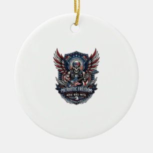 Patriotic Freedom Guitarist Skull Music Rock Metal Ceramic Tree Decoration
