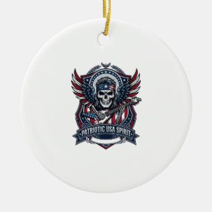 Patriotic Freedom Guitarist Skull Music Rock Metal Ceramic Tree Decoration