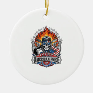Patriotic Freedom Guitarist Skull Music Rock Metal Ceramic Tree Decoration