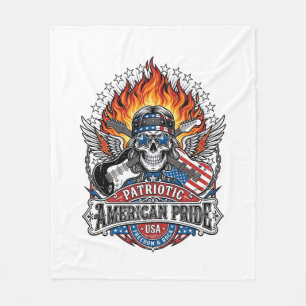 Patriotic Freedom Guitarist Skull Music Rock Metal Fleece Blanket