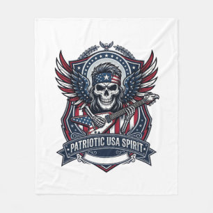 Patriotic Freedom Guitarist Skull Music Rock Metal Fleece Blanket