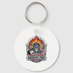 Patriotic Freedom Guitarist Skull Music Rock Metal Key Ring