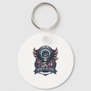 Patriotic Freedom Guitarist Skull Music Rock Metal Key Ring