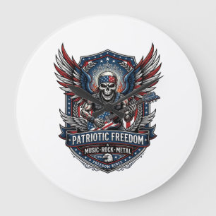 Patriotic Freedom Guitarist Skull Music Rock Metal Large Clock