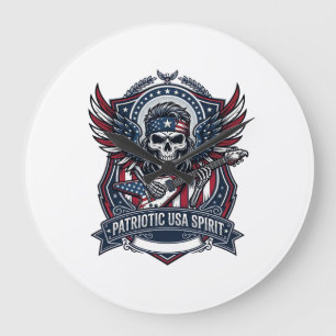 Patriotic Freedom Guitarist Skull Music Rock Metal Large Clock