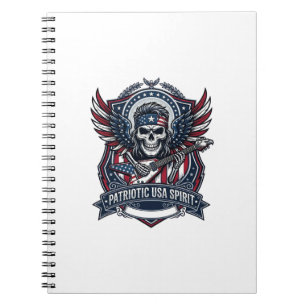 Patriotic Freedom Guitarist Skull Music Rock Metal Notebook