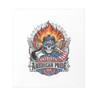 Patriotic Freedom Guitarist Skull Music Rock Metal Notepad