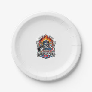 Patriotic Freedom Guitarist Skull Music Rock Metal Paper Plate