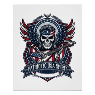 Patriotic Freedom Guitarist Skull Music Rock Metal Poster