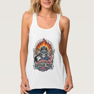 Patriotic Freedom Guitarist Skull Music Rock Metal Singlet