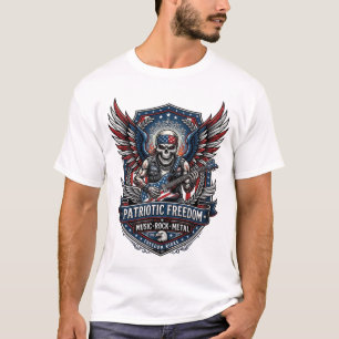 Patriotic Freedom Guitarist Skull Music Rock Metal T-Shirt