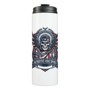 Patriotic Freedom Guitarist Skull Music Rock Metal Thermal Tumbler