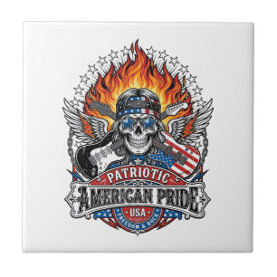 Patriotic Freedom Guitarist Skull Music Rock Metal Tile
