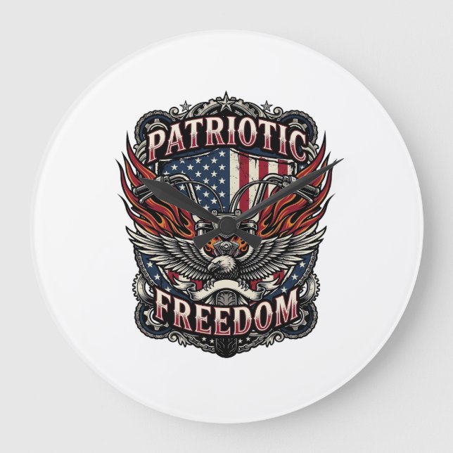 Patriotic Freedom Handlebars Biker Road Freedom Pa Large Clock (Front)