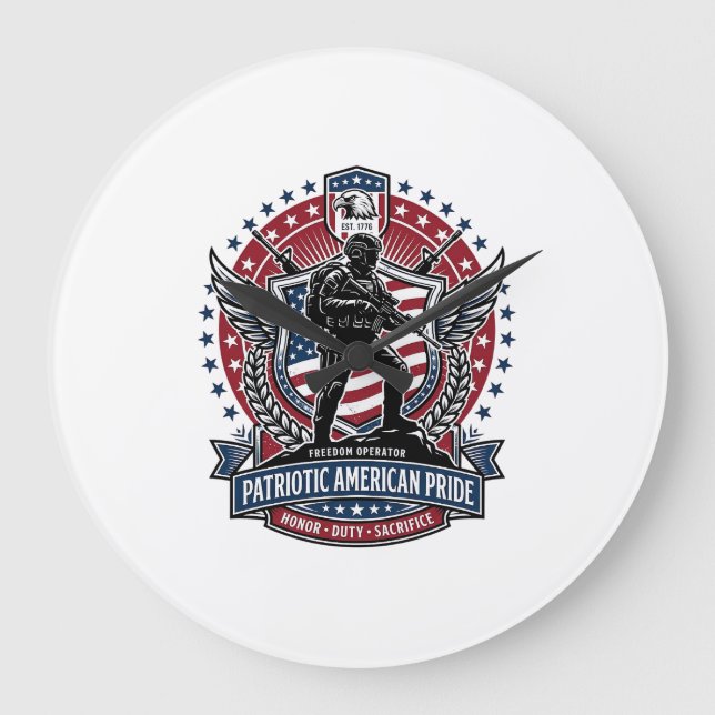 Patriotic Freedom Operator Silhouette Military Ins Large Clock (Front)