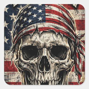 Patriotic Freedom Skull Flag Bandanna Sticker