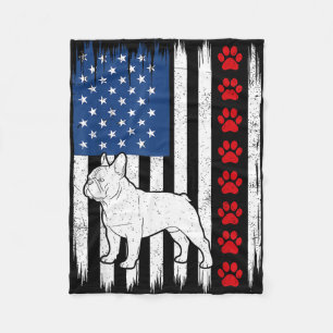 Patriotic french bulldog american flag dog 4th of fleece blanket