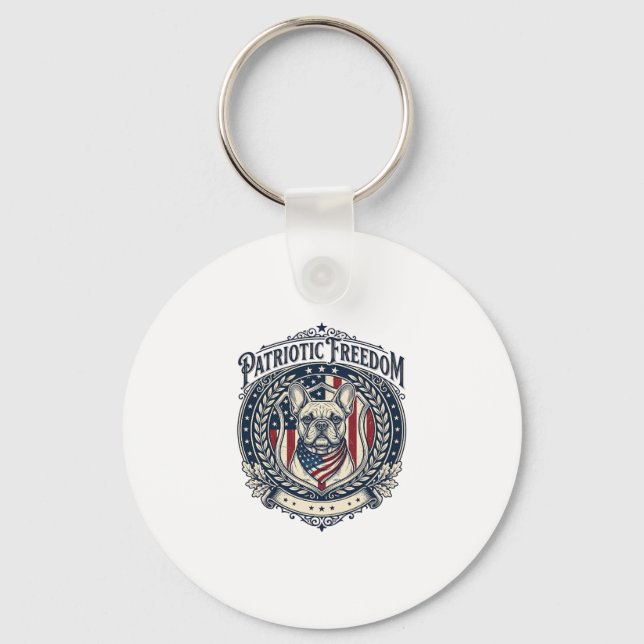 Patriotic French Bulldog Vector Graphic Tee_1 Key Ring (Front)
