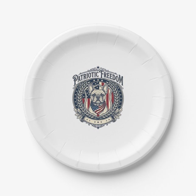 Patriotic French Bulldog Vector Graphic Tee_1 Paper Plate (Front)