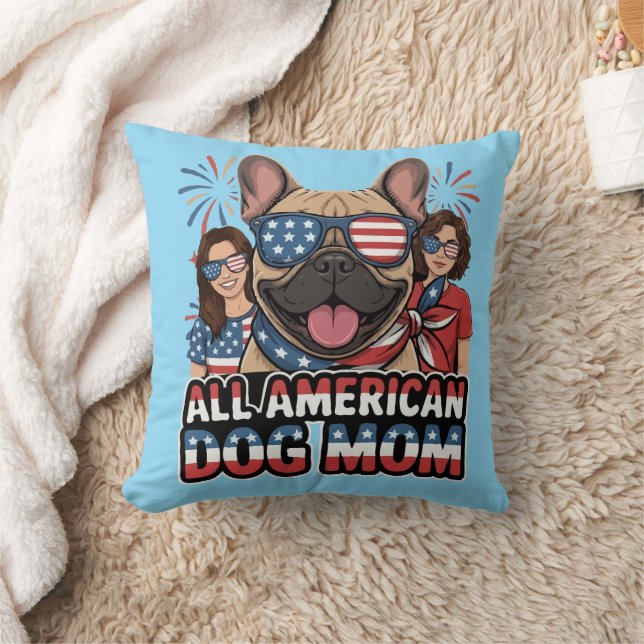 Patriotic Frenchie All American Dog Mum. Cushion (Blanket)