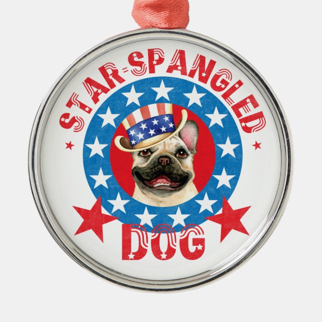 Patriotic Frenchie Metal Ornament (Front)