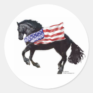 Patriotic Friesian Horse Flag Classic Round Sticker