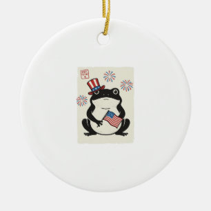 Patriotic Frog Vintage Engraving Vector Art_1 Ceramic Tree Decoration