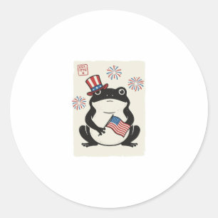 Patriotic Frog Vintage Engraving Vector Art_1 Classic Round Sticker
