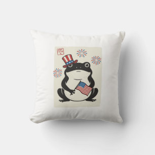 Patriotic Frog Vintage Engraving Vector Art_1 Cushion