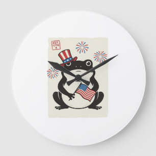 Patriotic Frog Vintage Engraving Vector Art_1 Large Clock