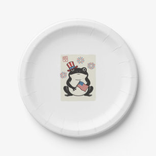 Patriotic Frog Vintage Engraving Vector Art_1 Paper Plate
