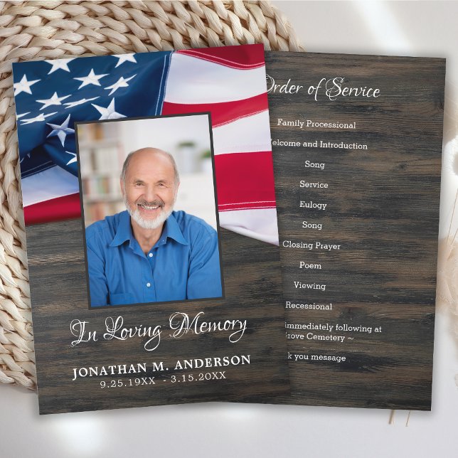 Patriotic Funeral American Flag Veteran Memorial P Programme (Creator Uploaded)