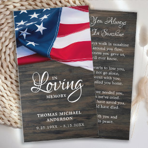 Patriotic Funeral Memorial Prayer Card US Flag 