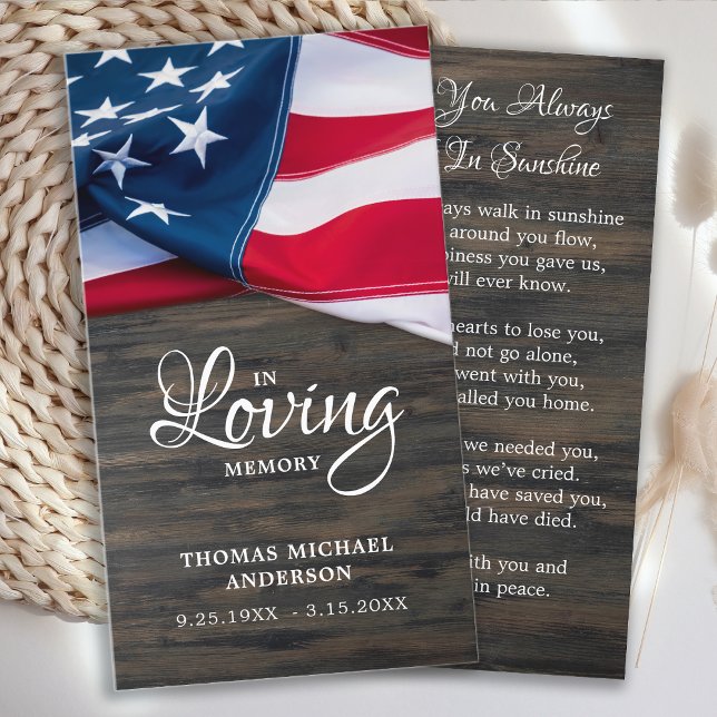 Patriotic Funeral Memorial Prayer Card US Flag  (Creator Uploaded)