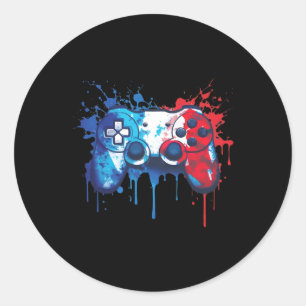 Patriotic Gamer - Red White Blue 4th Of July Video Classic Round Sticker