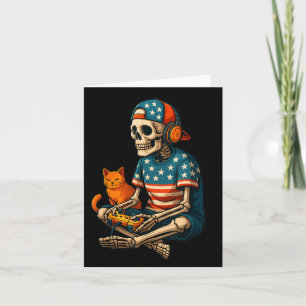 Patriotic Gamer Skeleton Gaming Video Games Cat Bo Card