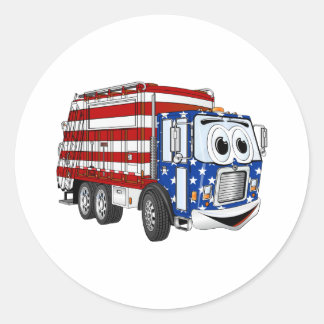 Patriotic Garbage Truck Cartoon Classic Round Sticker
