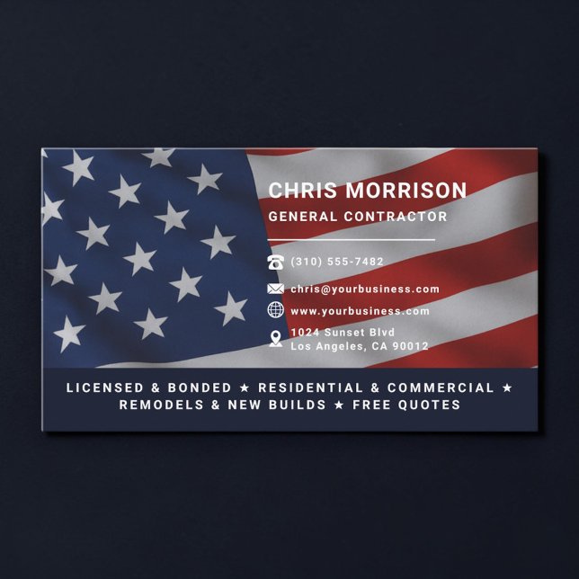 Patriotic General Contractor Professional Business Card (Creator Uploaded)
