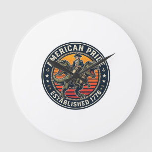 Patriotic George Washington Riding T-rex American Large Clock