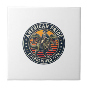 Patriotic George Washington Riding T-rex American Tile