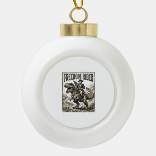Patriotic George Washington Riding T-rex Freedom R Ceramic Ball Christmas Ornament