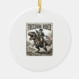 Patriotic George Washington Riding T-rex Freedom R Ceramic Tree Decoration